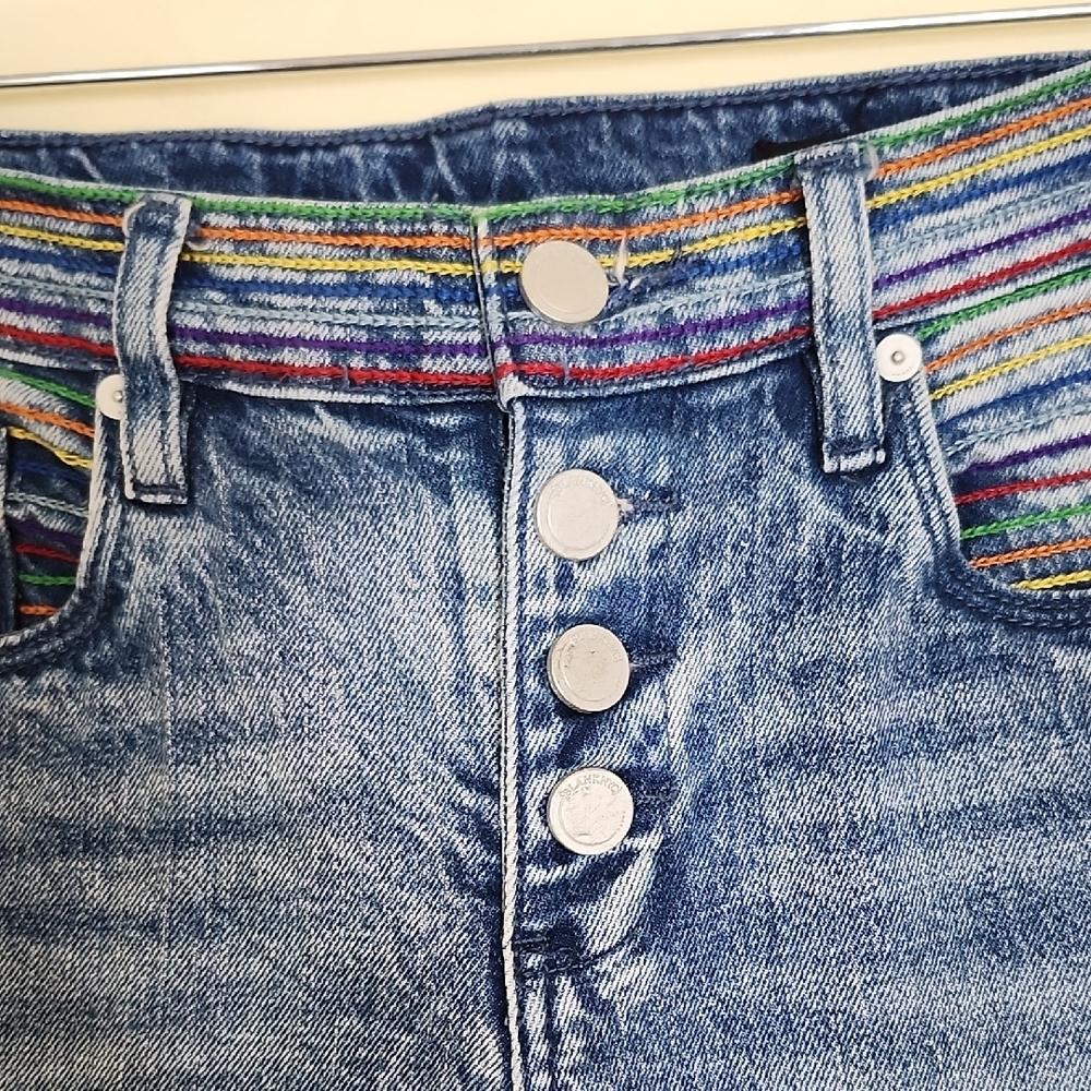 Blank NYC Button Fly Flare Rainbow Embroider Jeans - Picture 5 of 16